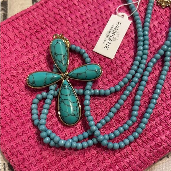 Park Lane Turquoise Necklace new cross beaded jewelry NWT beach blue pendant - Picture 3 of 5